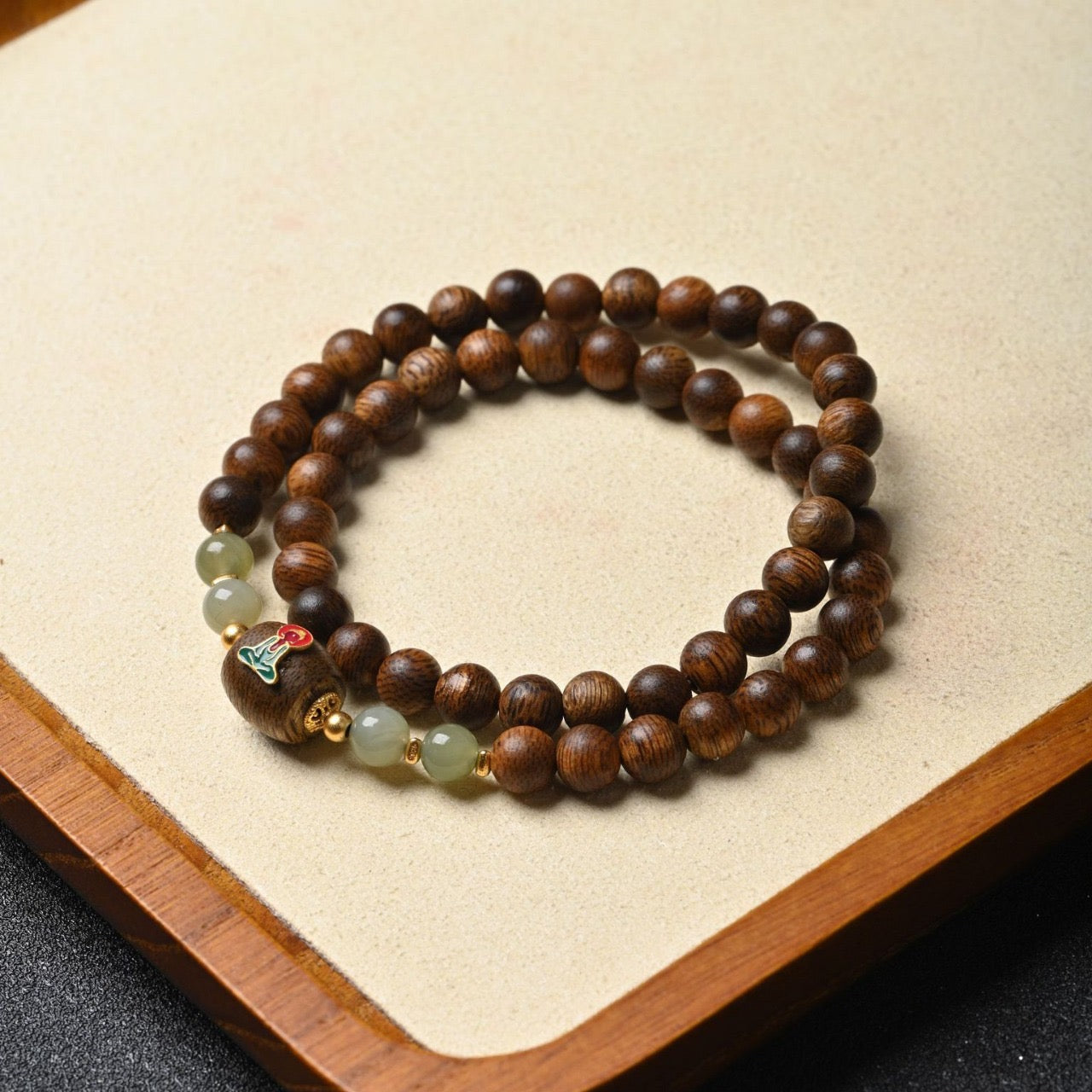 Double-Strand Natural Agarwood Bracelet with Wu Xiang Buddha – Meditation and Protection