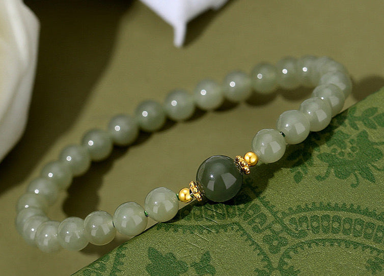 Hetian Jade Bracelet with Jade Accents and S925 Sterling Silver – Elegance and Tranquility