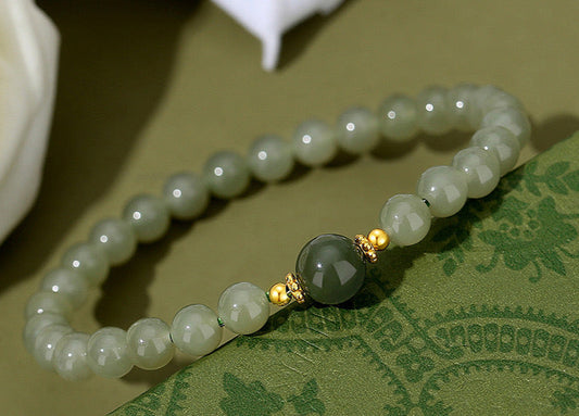 Hetian Jade Bracelet with Jade Accents and S925 Sterling Silver – Elegance and Tranquility