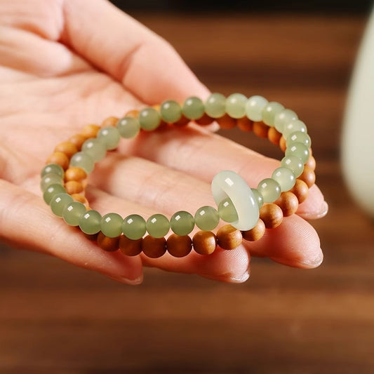 Qi Nan Agarwood Double-Strand Bracelet with Hetian Jade – Symbol of Good Fortune and Safety