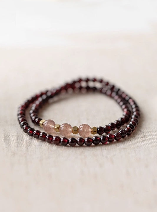 Natural Garnet & Strawberry Quartz Bracelet – Wealth Attraction and Energy Balance