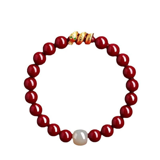 Red Cinnabar Bracelet with Snake Charm – Calming and Detoxifying