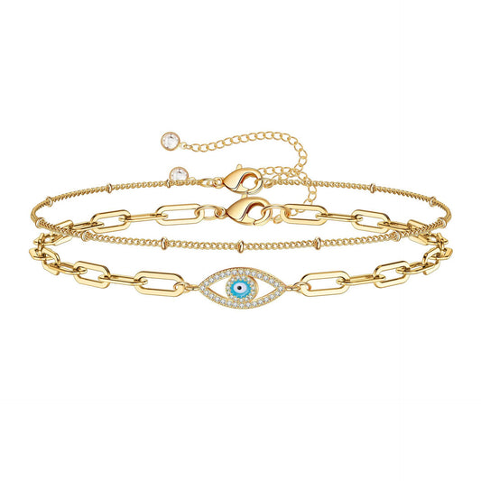 Evil Eye Stainless Steel Bracelet with 18K Gold Plating – A Talisman of Luck