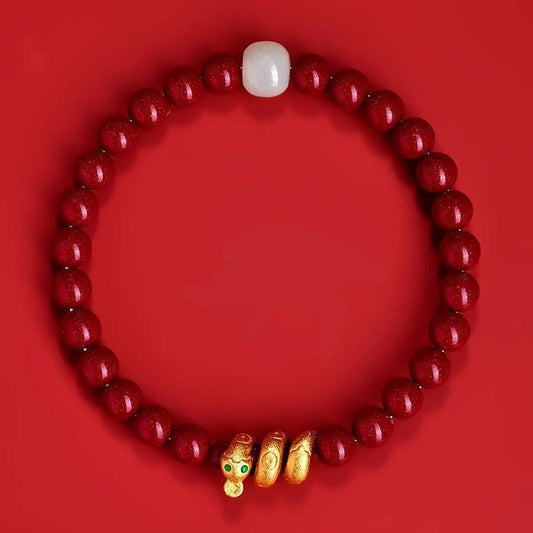 Red Cinnabar Bracelet with Snake Charm – Calming and Detoxifying