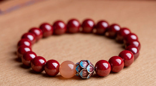 Cinnabar Bracelet with Sunstone and Lotus Flower – A Symbol of Good Fortune and Luck